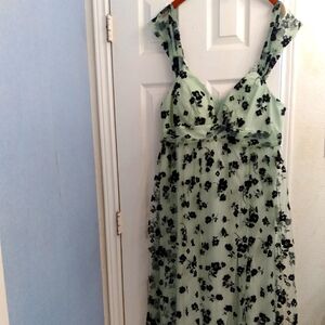 Vintage-Style Mint Green Floral‎ Summer Dress Sweetheart Neckline and Cap Sleeve